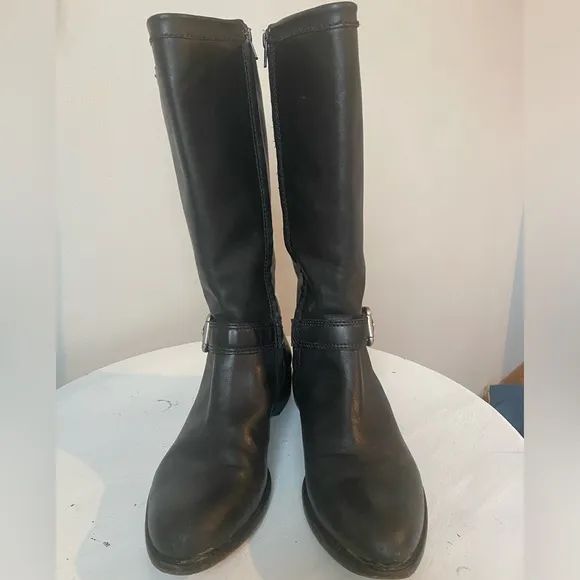 Corso Como Anthropologie Black Leather Buckle Riding Boots Low Heel size…