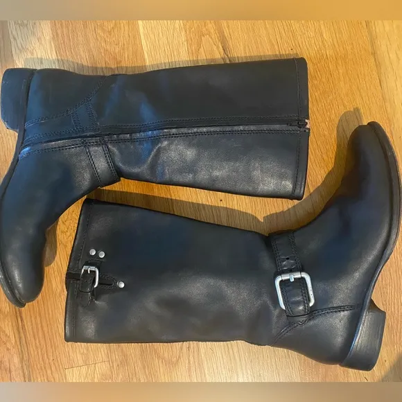 Corso Como Anthropologie Black Leather Buckle Riding Boots Low Heel size…