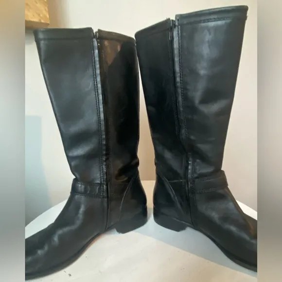 Corso Como Anthropologie Black Leather Buckle Riding Boots Low Heel size…