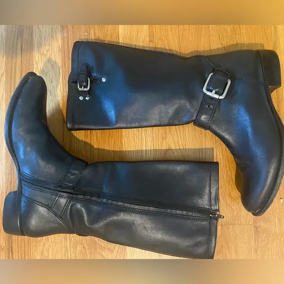 Corso Como Anthropologie Black Leather Buckle Riding Boots Low Heel size…