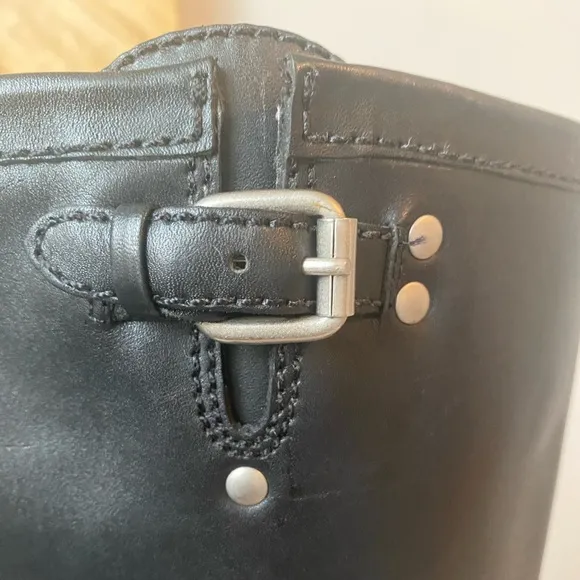 Corso Como Anthropologie Black Leather Buckle Riding Boots Low Heel size…