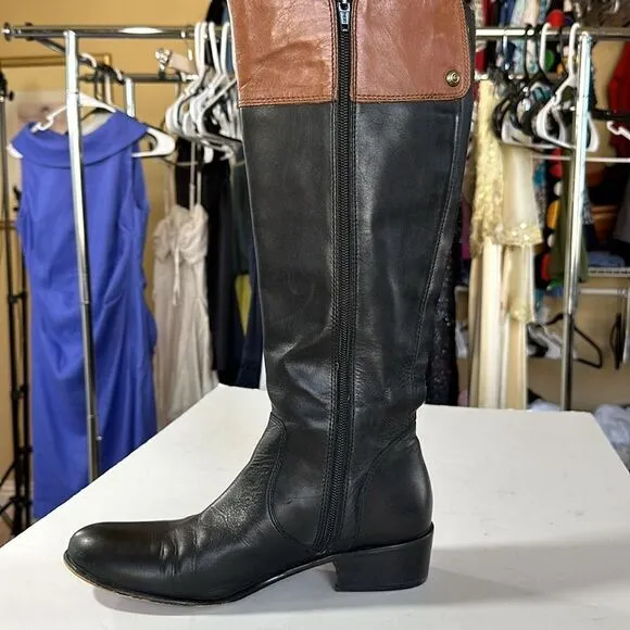 CORSO COMO Women's Leather Riding Boots Black/Brown Size 7.5