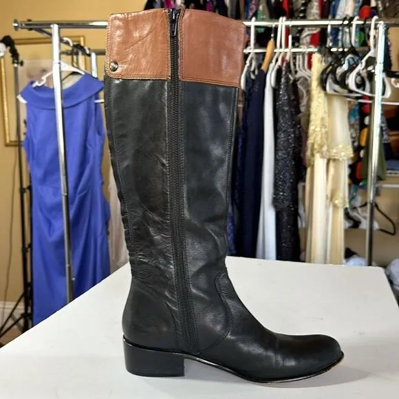 CORSO COMO Women's Leather Riding Boots Black/Brown Size 7.5