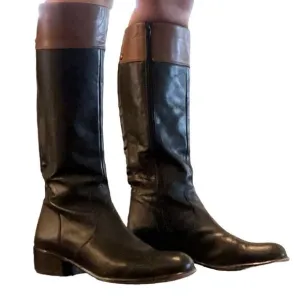 CORSO COMO Women's Leather Riding Boots Black/Brown Size 7.5