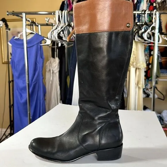 CORSO COMO Women's Leather Riding Boots Black/Brown Size 7.5