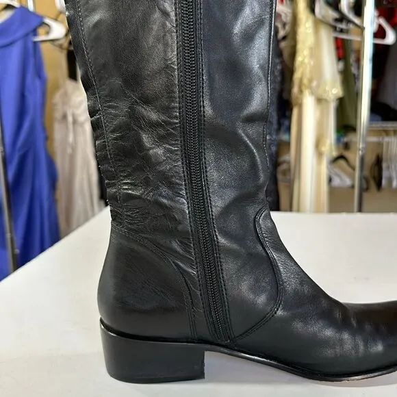 CORSO COMO Women's Leather Riding Boots Black/Brown Size 7.5