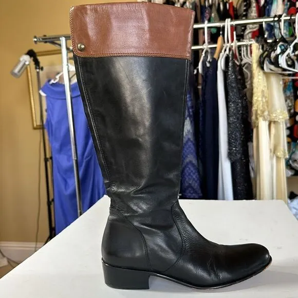 CORSO COMO Women's Leather Riding Boots Black/Brown Size 7.5