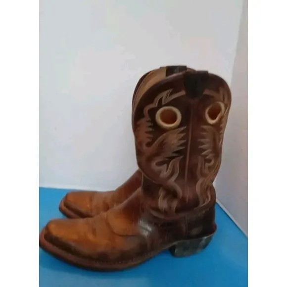 Cowboy Western Boots Detailed Stitching Leather Brown Boots Size Unknown