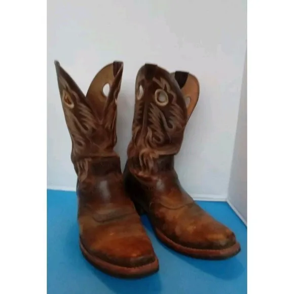 Cowboy Western Boots Detailed Stitching Leather Brown Boots Size Unknown