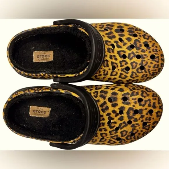 Crocs Cheetah Print Women’s Clogs Dual Comfort Shoes Size 8