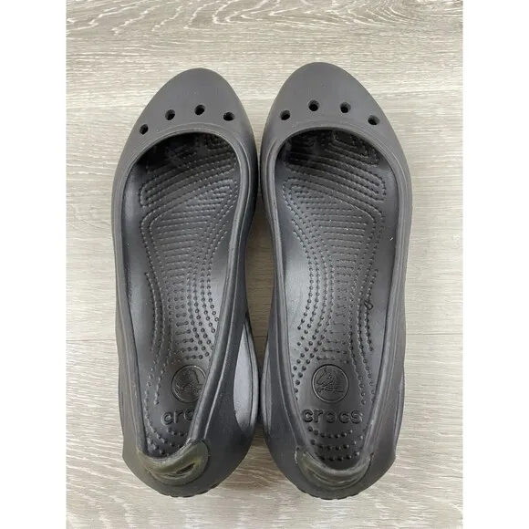 Crocs Kadee 11215 Women's 7 Black Rubber Slip-On Waterproof Casual Ballet Flat