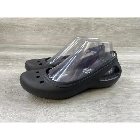 Crocs Kadee 11215 Women's 7 Black Rubber Slip-On Waterproof Casual Ballet Flat