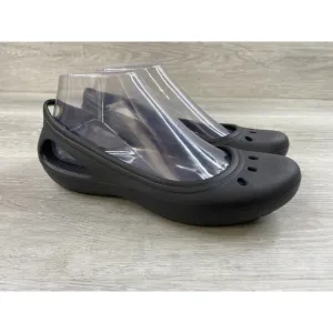 Crocs Kadee 11215 Women's 7 Black Rubber Slip-On Waterproof Casual Ballet Flat