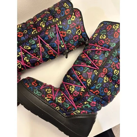 Crocs Kosmo Tall Mid-Calf Leopard Multicolored Winter Snow Boots Size 11