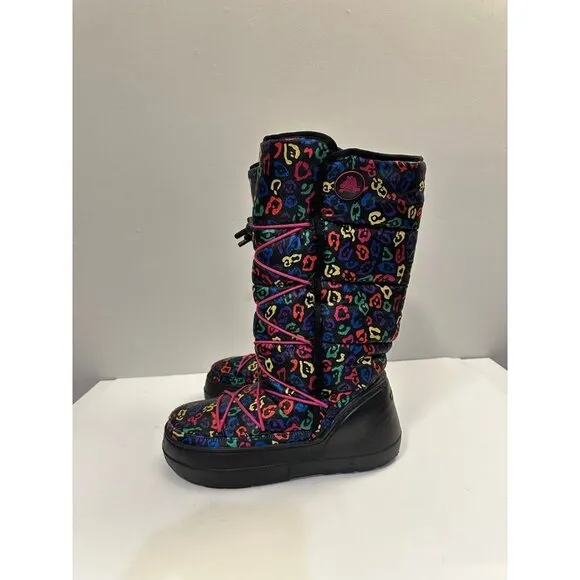 Crocs Kosmo Tall Mid-Calf Leopard Multicolored Winter Snow Boots Size 11