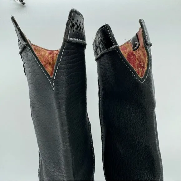 Cuadra Western Knee High Heeled Ankle Wrap Boots Black Women's Sz 6.5 Boho Moto