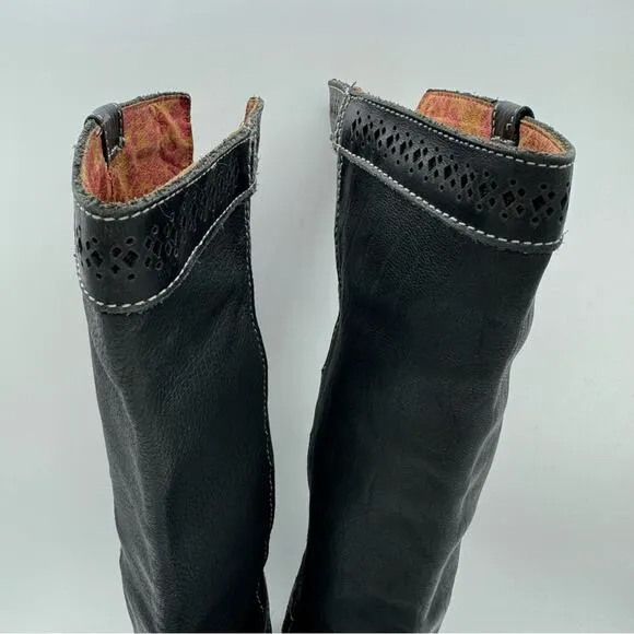 Cuadra Western Knee High Heeled Ankle Wrap Boots Black Women's Sz 6.5 Boho Moto