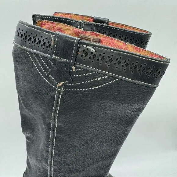 Cuadra Western Knee High Heeled Ankle Wrap Boots Black Women's Sz 6.5 Boho Moto