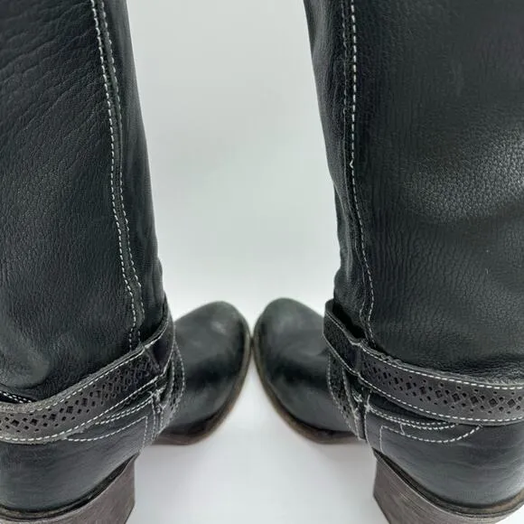 Cuadra Western Knee High Heeled Ankle Wrap Boots Black Women's Sz 6.5 Boho Moto
