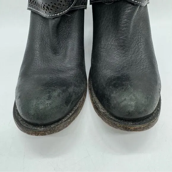 Cuadra Western Knee High Heeled Ankle Wrap Boots Black Women's Sz 6.5 Boho Moto