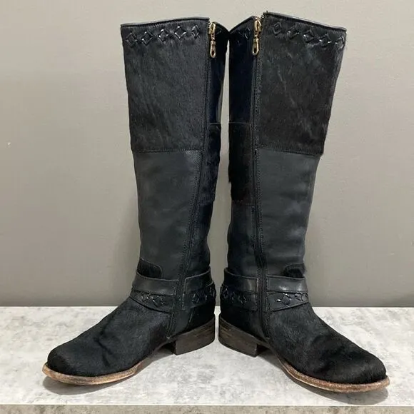 Cuadra Tall Black Leather Cowhide Western Cowboy Moto Boots Size 6