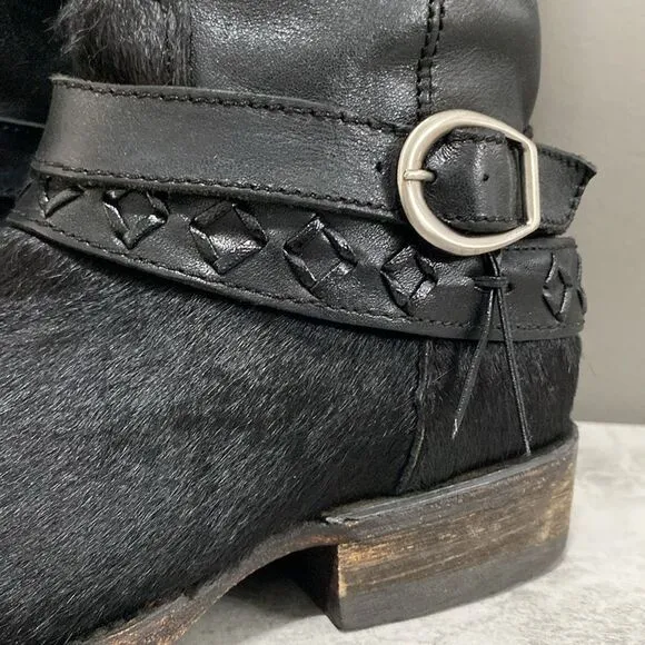 Cuadra Tall Black Leather Cowhide Western Cowboy Moto Boots Size 6