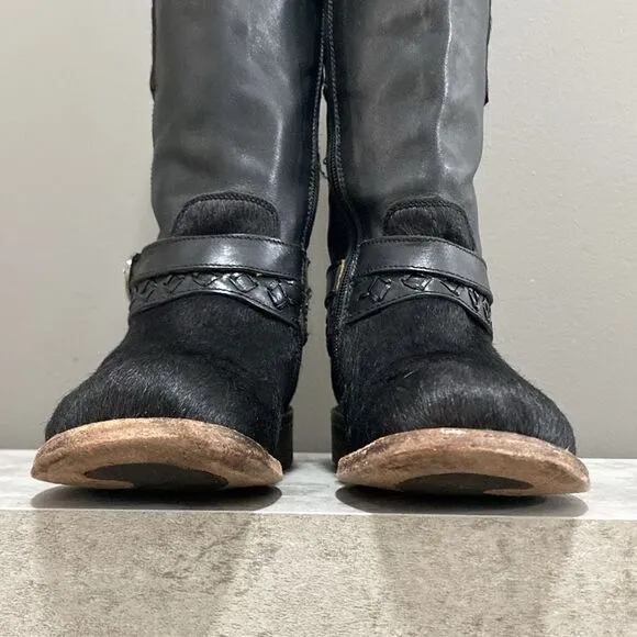 Cuadra Tall Black Leather Cowhide Western Cowboy Moto Boots Size 6