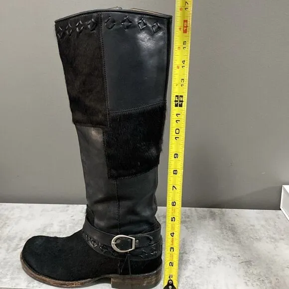 Cuadra Tall Black Leather Cowhide Western Cowboy Moto Boots Size 6