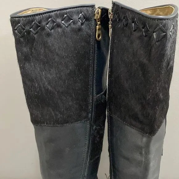 Cuadra Tall Black Leather Cowhide Western Cowboy Moto Boots Size 6