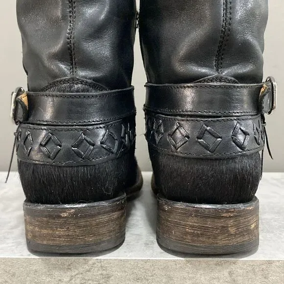 Cuadra Tall Black Leather Cowhide Western Cowboy Moto Boots Size 6