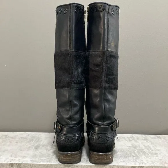Cuadra Tall Black Leather Cowhide Western Cowboy Moto Boots Size 6