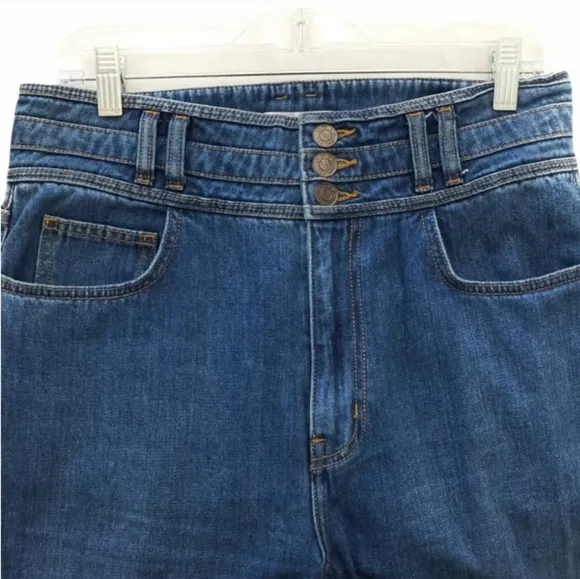 CURRENT/ELLIOTT Pinball Crop Maritime High-Waisted Button Flared Jeans EUC