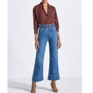 CURRENT/ELLIOTT Pinball Crop Maritime High-Waisted Button Flared Jeans EUC