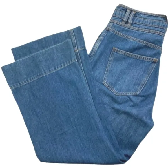 CURRENT/ELLIOTT Pinball Crop Maritime High-Waisted Button Flared Jeans EUC