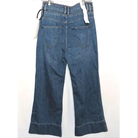 CURRENT/ELLIOTT Pinball Crop Maritime High-Waisted Button Flared Jeans EUC