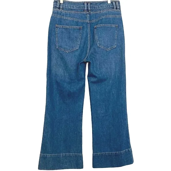 CURRENT/ELLIOTT Pinball Crop Maritime High-Waisted Button Flared Jeans EUC