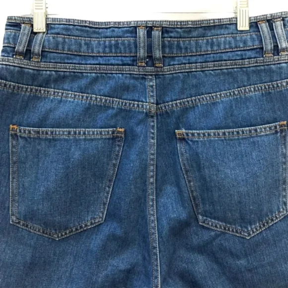 CURRENT/ELLIOTT Pinball Crop Maritime High-Waisted Button Flared Jeans EUC