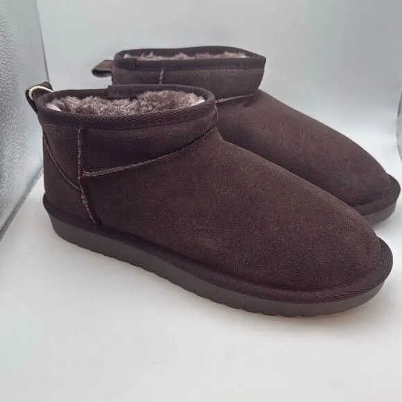CUSHIONAIRE Women's COZY Genuine Suede Ankle Snow Boots SIZE 9.5 WIDE CHOCOLATE