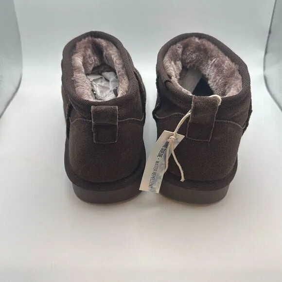 CUSHIONAIRE Women's COZY Genuine Suede Ankle Snow Boots SIZE 9.5 WIDE CHOCOLATE