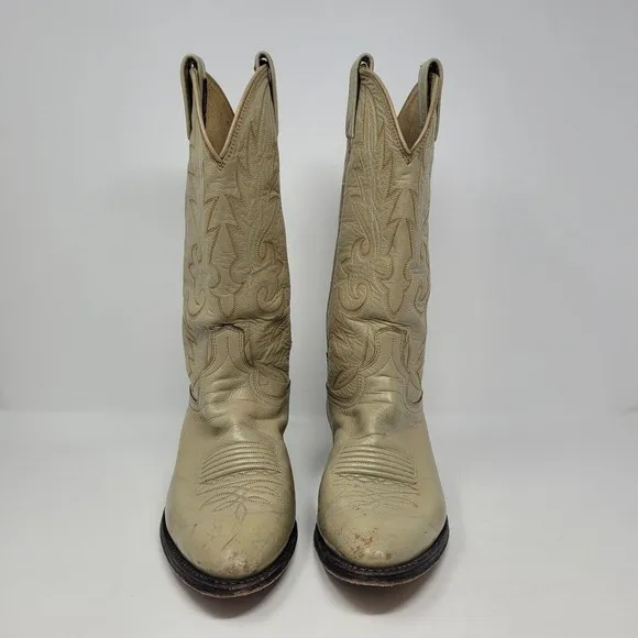 Dan Post Boots Mens 9.5D Bone Taupe Western Cowboy Rodeo Vintage