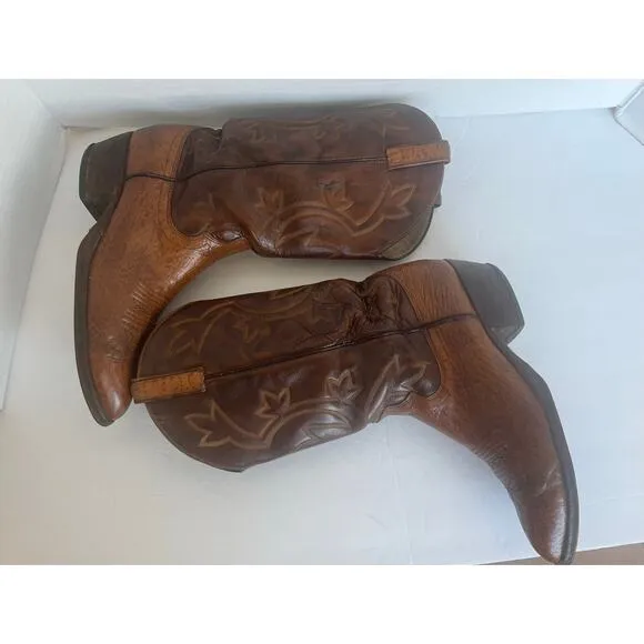 DAN POST Brown Leather Western Cowboy Almond Toe Embroidered Midcalf Boots 9D