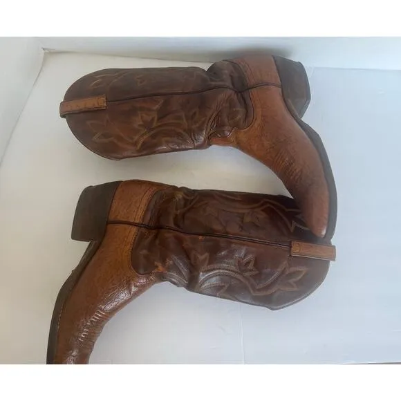 DAN POST Brown Leather Western Cowboy Almond Toe Embroidered Midcalf Boots 9D