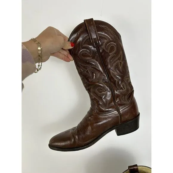 Dan Post Men's Leather Cowboy Boots 9.5 D Brown Mignon Western Corona Style