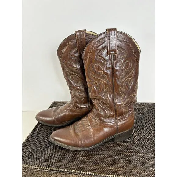 Dan Post Men's Leather Cowboy Boots 9.5 D Brown Mignon Western Corona Style