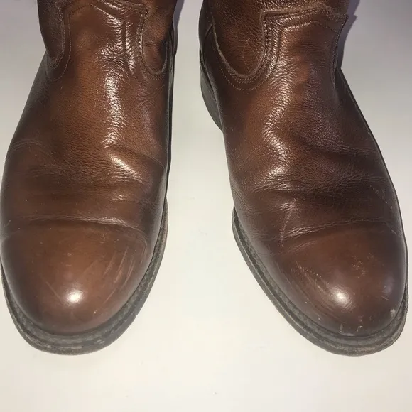 Dan Post Roper Leather Cowboy Western Boots Brown Pull On Style #6587 Mens 9