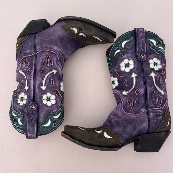 DAN POST vintage purple arrow hearts leather cowgirl boots size 7