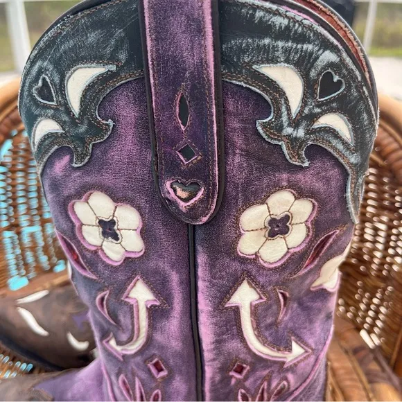 DAN POST vintage purple arrow hearts leather cowgirl boots size 7