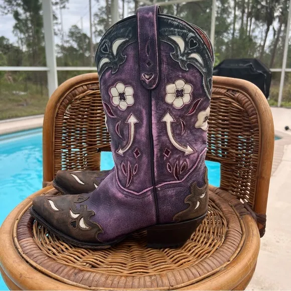 DAN POST vintage purple arrow hearts leather cowgirl boots size 7