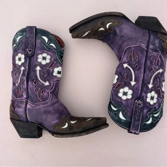DAN POST vintage purple arrow hearts leather cowgirl boots size 7