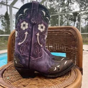 DAN POST vintage purple arrow hearts leather cowgirl boots size 7